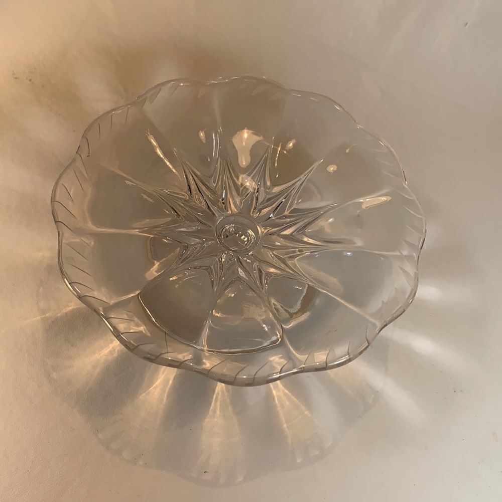 Serving Gift Tray Trinket Small Single Pedestal Frosted Accent Rim Clear Glass